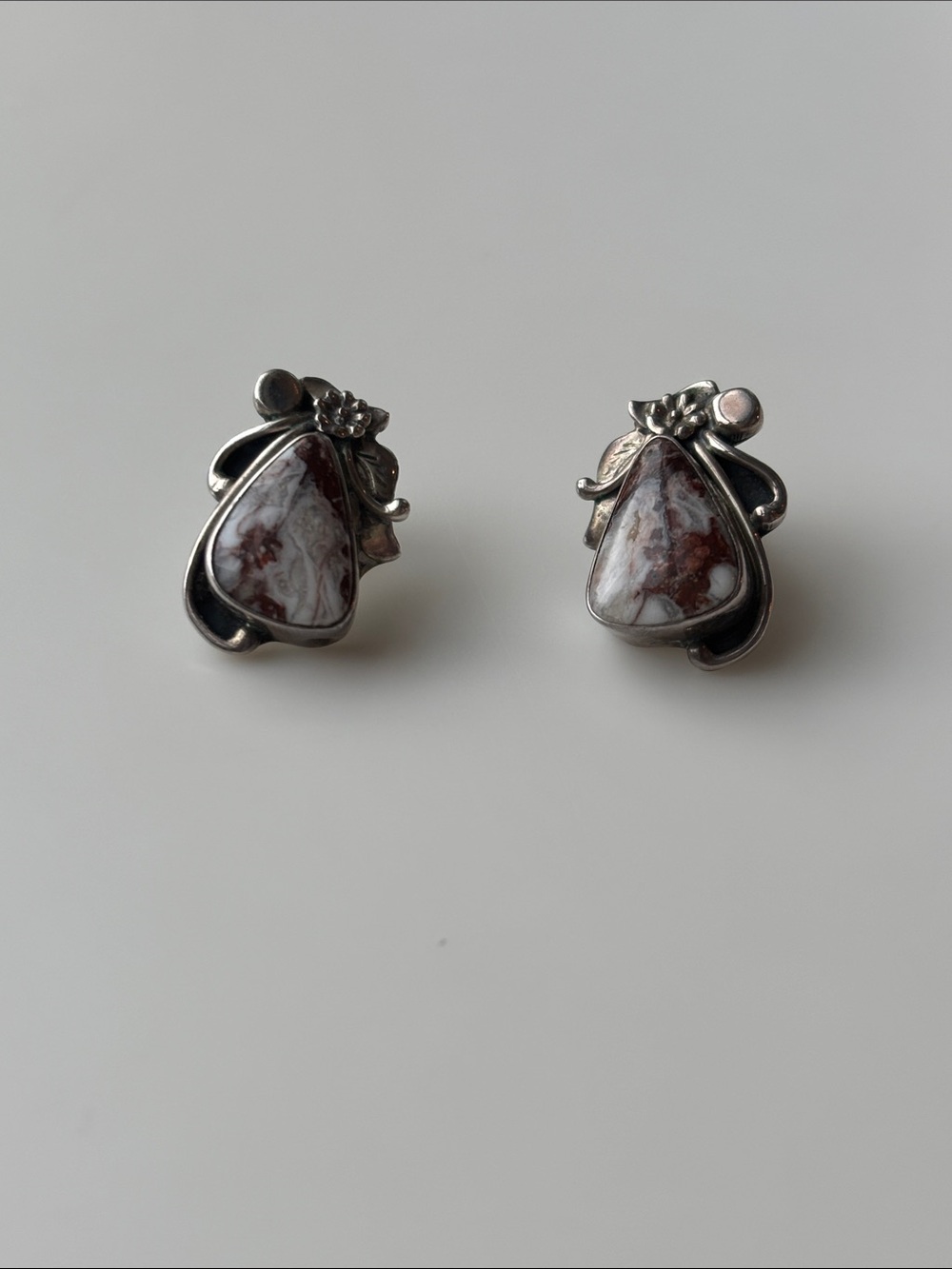Navajo Lorenzo Secatero White & Brown Jasper & White Buffalo Stone in Sterling